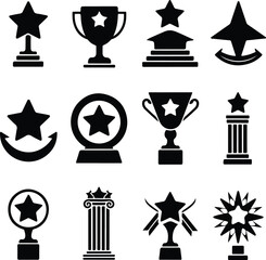 Star Shaped Trophy Silhouette Icon Vector Set Victory Award and Achievement Trophy Silhouette Collection