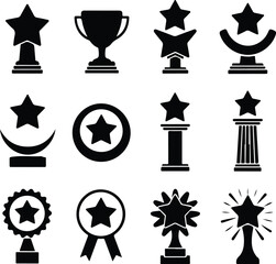 Star Shaped Trophy Silhouette Icon Vector Set Victory Award and Achievement Trophy Silhouette Collection