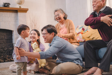 family, toddler, walking, baby, firststeps, parents, grandparents, child, bonding, support, love, encouragement, growth, parenting, Asian, home, lifestyle, multigenerational, development, milestone, b