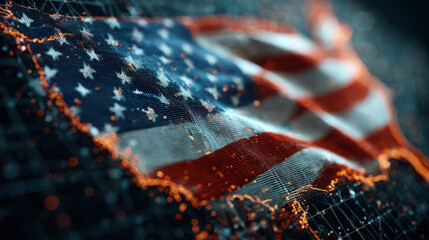 USA Flag in Digital Network: Futuristic American Patriotism