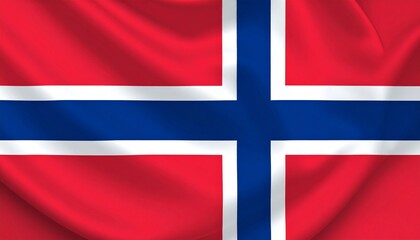 Fototapeta premium Norway national flag with red field and off-center blue Nordic cross outlined in white, symbolizing national pride, Scandinavian heritage, and historical unity.