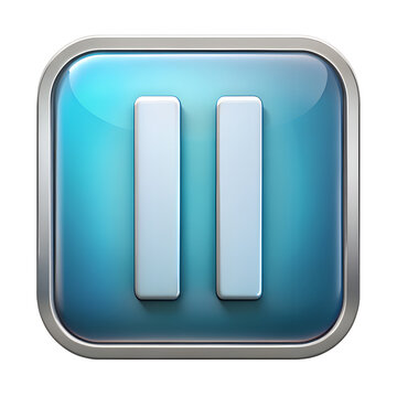 Blue glossy pause button icon isolated on transparent background