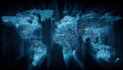 World map with digital code