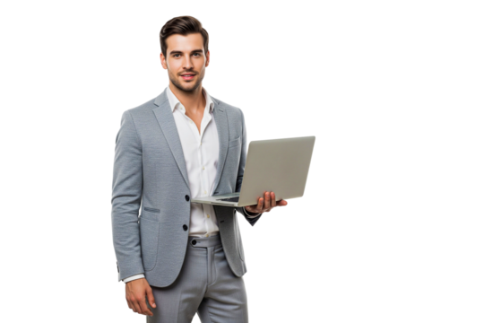 Senior businessman with laptop isolated on white