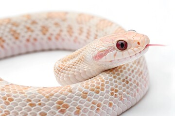 Fototapeta premium Young albino hook nose snake moving sideways isolated a white background