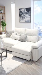Modern white sectional sofa in a bright living room