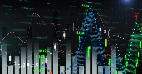 Displaying trading dashboard showing chart elements and numeric data labels on grid backdrop