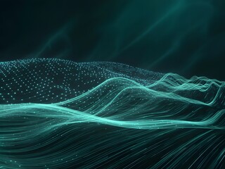 Abstract glowing digital wave landscape with connected dots in teal