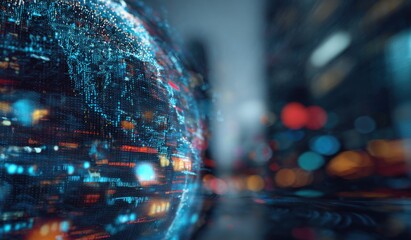 Globes digital overlay on city