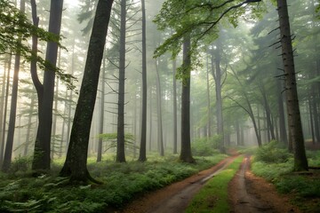 Obraz premium Serene Forest Path with Sunlight 