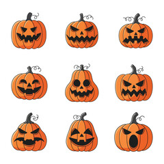 Halloween pumpkins with various spooky faces