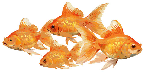 Fototapeta premium A vibrant orange goldfish with a flowing tail swims gracefully, a tiny isolated pet in a clear aquatic world