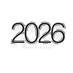 Modern Minimalistic Happy New Year 2026 Graphic Illustration in Monochrome