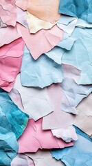Collage of various torn and crumpled colorful note papers for abstract background