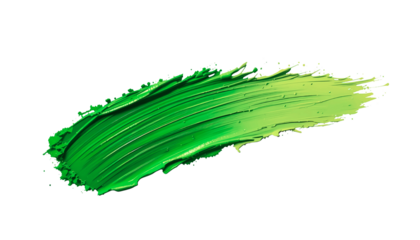 A bright green and yellow paint brushstroke with textured details on a transparent background, perfect as a design element or isolated PNG asset for graphic design, branding, and digital art projects.