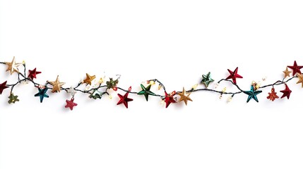 Horizontal border of colorful Christmas lights isolated on white background