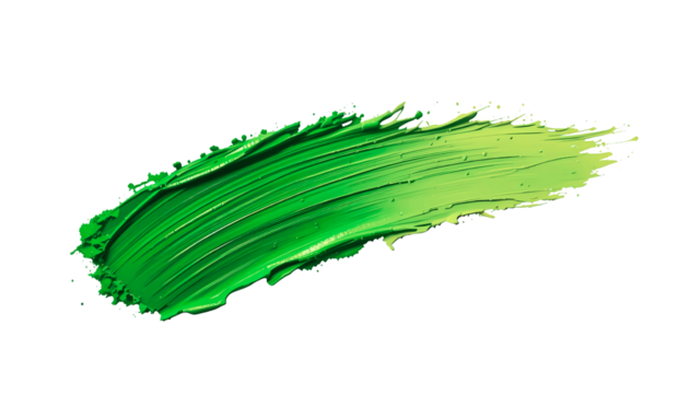 A bright green and yellow paint brushstroke with textured details on a transparent background, perfect as a design element or isolated PNG asset for graphic design, branding, and digital art projects. - Powered by Adobe