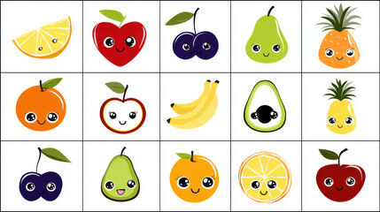 Collection of Adorable Cartoon Fruits with Big Eyes