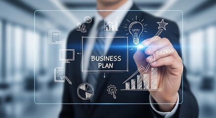 Fototapeta premium Businessman Planning Success: Strategic Business Plan Development & Growth Concept.