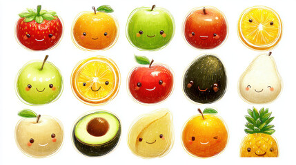Hand Drawn Kawaii Fruits: Cute Watercolor Style
