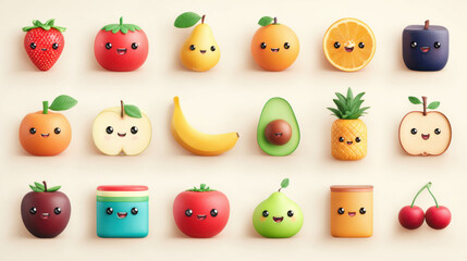 Cute 3D Fruit Icons: Playful & Colorful Collection