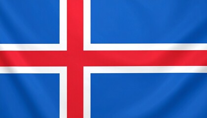 Fototapeta premium Iceland’s blue flag with white-bordered red Nordic cross—symbolizing ocean, glaciers, and volcanic fire.