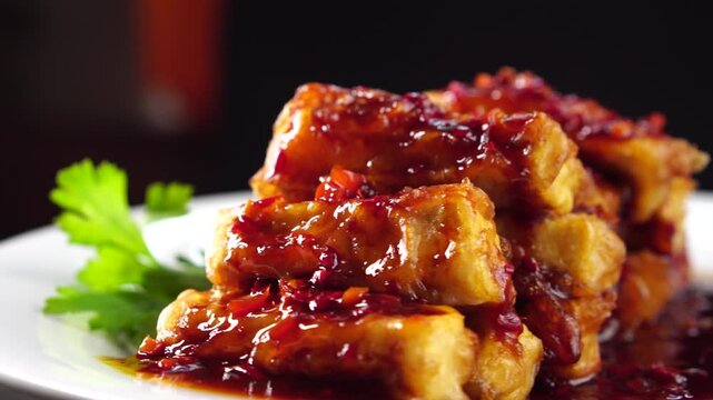 Fried Tofu in Chili Sauce. Asian Food. Chinese Cuisine