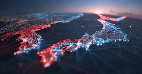 Abstract map of East Asia, digitally rendered