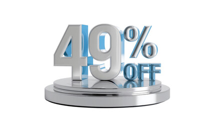 49% Off Sale Discount Promotion - 3D Rendered Silver and Blue Numbers on Pedestal