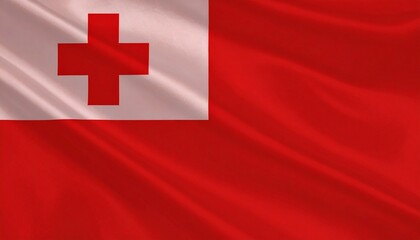 Tonga’s red flag with white canton and red cross—symbolizing Christian faith, sacrifice, and purity.