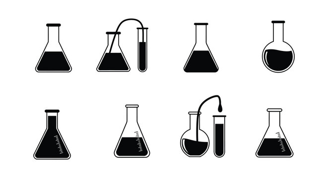chemical flasks with various liquids and tubes connected