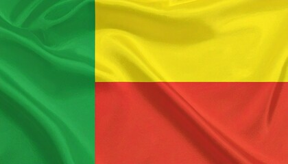 Benin’s flag with green vertical stripe and yellow-red horizontal bands—symbolizing hope, wealth, and courage.