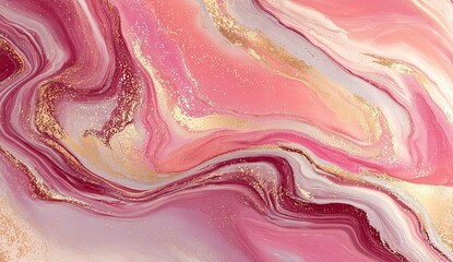 Abstract marbled design in shades of pink, rose, and burgundy with gold accents