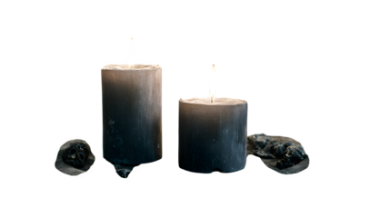 Burning Black Candles, isolated on transparent background