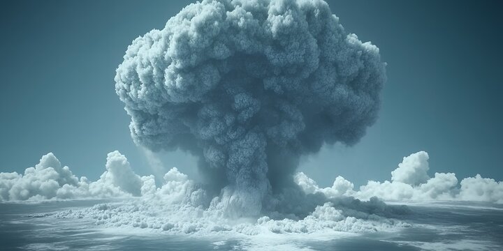 Massive mushroom cloud erupts from ocean surface in dramatic atomic explosion