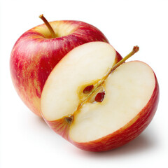 Half and Whole Red Apples Isolated on White Background