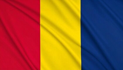 Fototapeta premium Romania’s vertical tricolor flag of blue, yellow, and red—symbolizing unity, heritage, and national pride.
