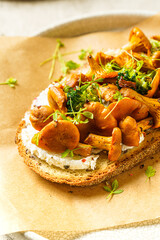 bruschetta with cottage cheese and chanterelles