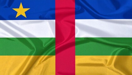 Fototapeta premium The Central African Republic’s flag features four horizontal stripes intersected by a vertical red band and a yellow star—symbolizing unity, peace, and cultural diversity.