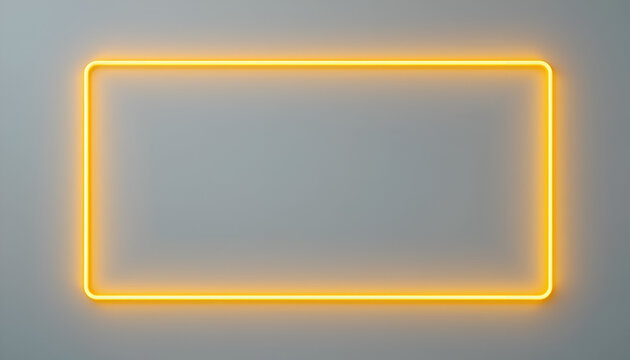 Bright Orange Neon Rectangular Frame Glows on a Plain Grey Background with Rounded Corners