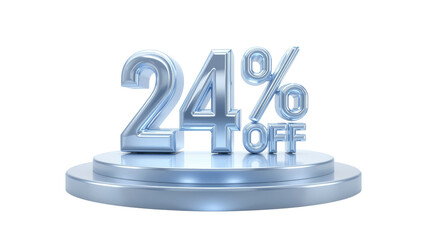 24% Off Sale Discount Promotion - 3D Rendered Metallic Blue Numbers on Pedestal