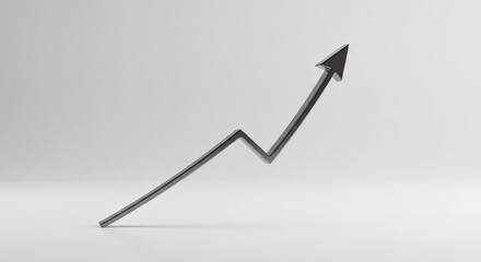 Metallic Arrow Ascending on White Background, Shiny Business Graphic