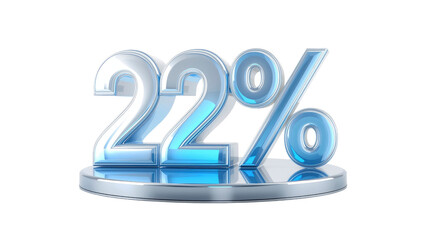 3D Render of Shiny Blue and Silver 22 Percent Sign on a Pedestal