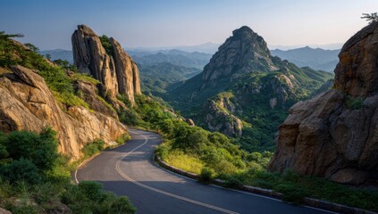 Winding road through mountain peaks