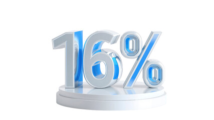 3D Render of 16 Percent Sign on White Pedestal - Discount, Sale, Promotion