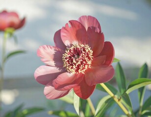 Close-up of a vibrant, deep pink peony