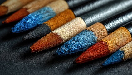 Close-up of colored pencil tips, showing varied colors and textures