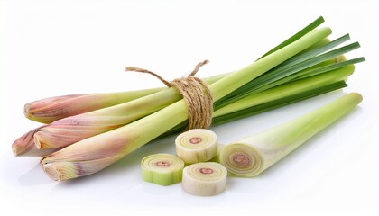 fresh lemongrass rope and lemongrass slices isolated on a white background