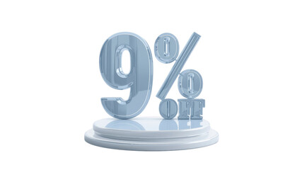 9% Off Sale Discount Promotion - 3D Rendered Glass Text on Pedestal