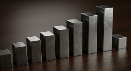 Metallic Bar Graph Showing Growth on Dark Wood Surface